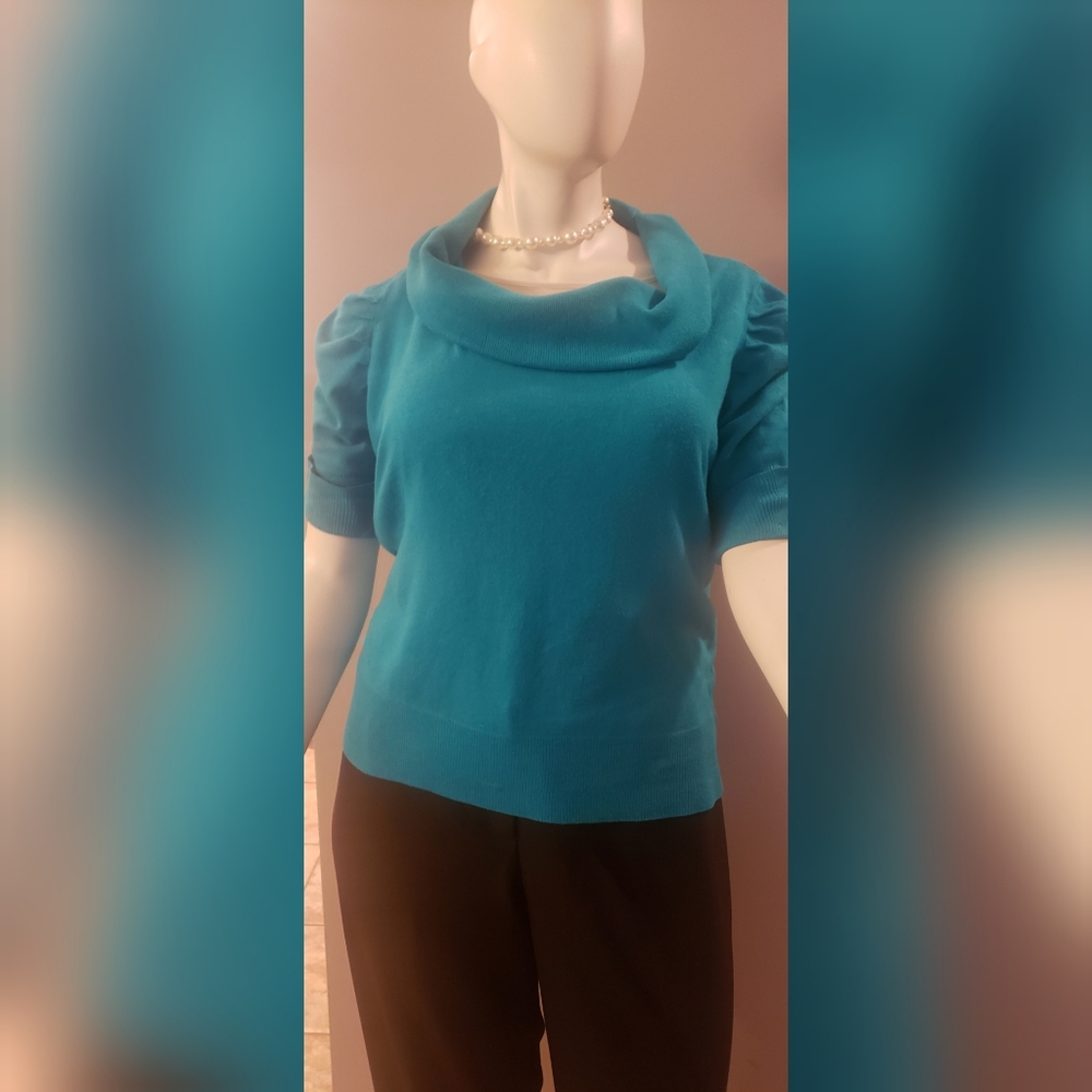 Teal Blue, Short Sleeved, Cow Neck Sweater